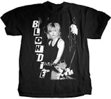 black tee with white print Blondie live on stage and says Blondie in block letters