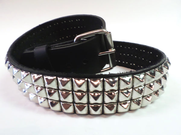 3 Row Pyramid Stud Belt - Real Leather Made in the USA