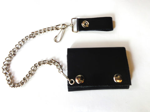 black leather 4"wallet with chain