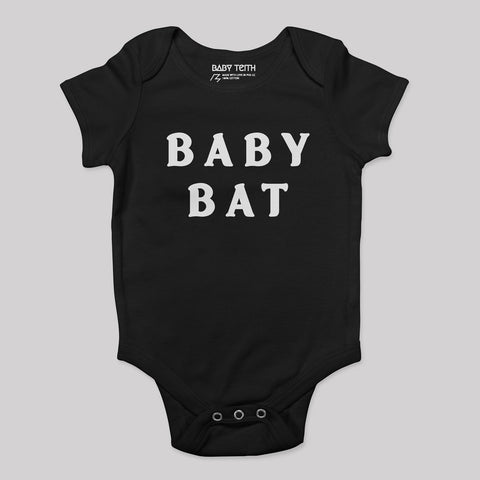 black onesie baby bat wording print