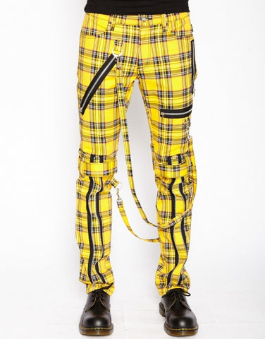 Tripp yellow plaid bondage pants with straps and zippers