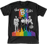 B52s band with rainbow color stripes black tee