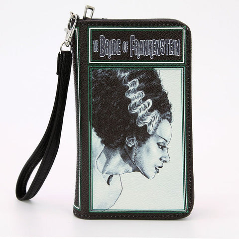 Bride of Frankenstein portrait on book style zippered wallet wristlet