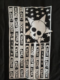 Black t-shirt with white graphic design featuring a skull, stars, and 'Crash Bang Boom' text on a black background.