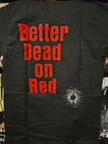 misfits bullet tee black back print reads better dead on red with a bullet hole graphic