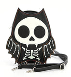 glow in the dark skeleton bat black vinyl shoulder bag