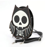 glow in the dark skeleton bat black vinyl shoulder bag side 