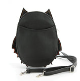 glow in the dark skeleton bat black vinyl shoulder bag back slip pocket black