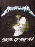 Metallica Metal Up Your Ass black tee with graphic of hand holding blade out of toilet 