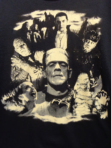 Universal Monsters Collage glow in the dark print on black tee