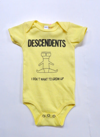 Descendents Yellow Onesie with Milo baby I don't wan't to grow up