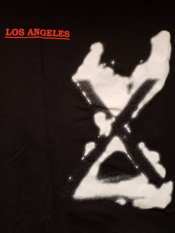 X Los Angeles black tee double sided with songs and lyrics printed on back