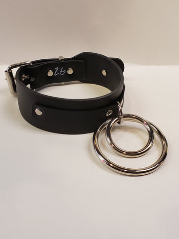 Double o ring bondage leather collar wide width