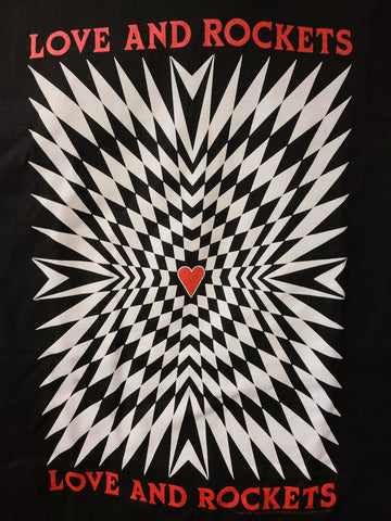 Love and Rockets black tee with illusory motion graphic