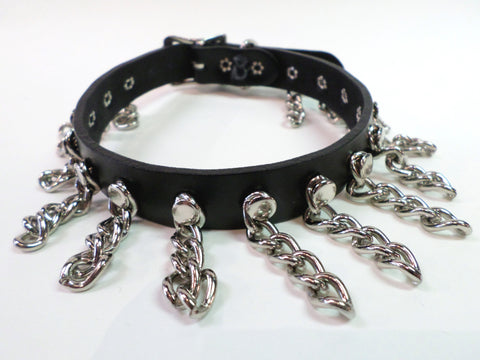Leather Choker with Hanging Chains