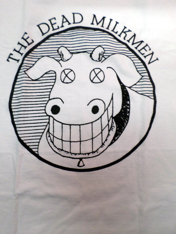 Dead Milkmen white tee with cow logo with xed out eyes