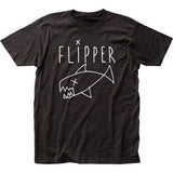 mens unisex black tee with white flipper shark logo