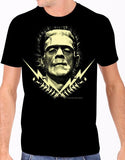 Frankenstein glow in the dark print on mens black tee