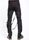 black bondage pants with straps and zippers