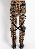 leopard bondage pants straps and zippers