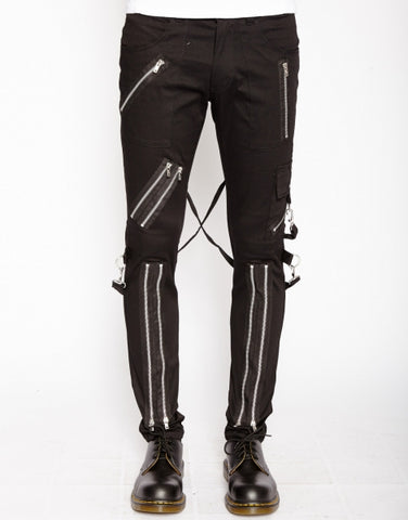 Tripp black bondage pant slim leg with zippers and straps