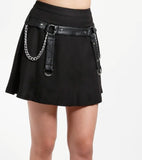 black goth skirt with faux leather harness d rings and chains