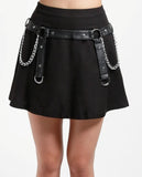 black skirt with black faux leather harness d-rings chains and  back zipper gothic skirt