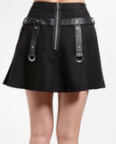 black gothic skirt with faux leather harness drings chains and back exposed zipper