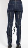 denim bondage pant with straps and zippers