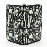 Black vinyl wallet with glow in the dark skeleton parts print