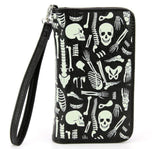 Black vinyl wallet with glow in the dark skeleton parts print