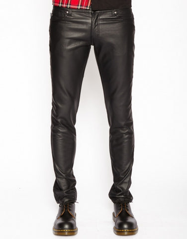 mens black faux leather pants matte finish vegan
