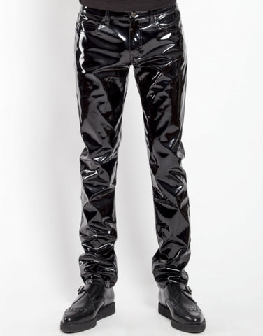 Tripp mens black slim cut shiny vinyl pant